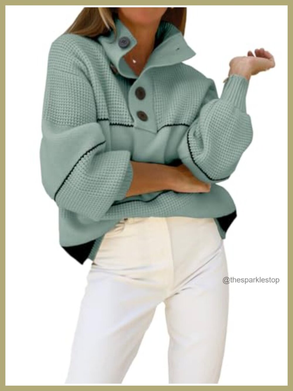 Waffle Knit Striped Polo Collared Pullover Sweater